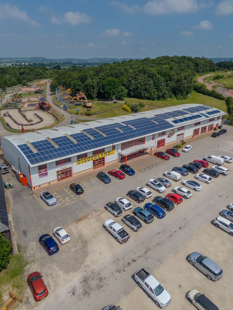 Overhead view of Diggerland solar panels - Reduce Business Carbon Emissions